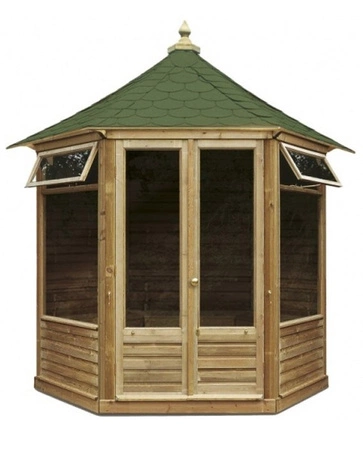 Summerhouse Victorian large 2 window fi 265 3/4 pane with black shingles